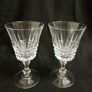 Vintage Diamond Cut Crystal Cordial Wine Glasses Ribbed Clear Set Of 2