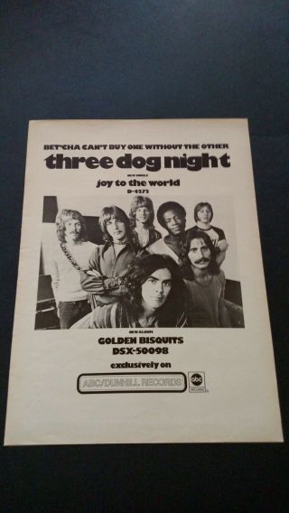 Three Dog Night " Joy To The World " 1971 Rare Print Promo Poster Ad