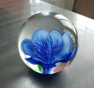 Blue Floral Dynasty Gallery Heirloom Art Glass Paperweight