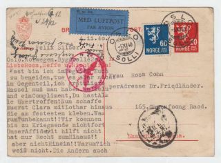 D1296: 1940 Norway Censored Postal Card To China