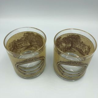 (2) Vintage Currier And Ives Rocks/tumbler Glasses Spring/fall Replacements