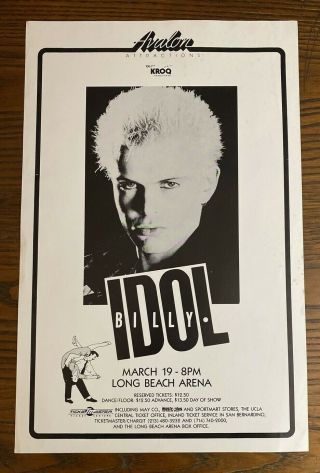Billy Idol Poster 1984 Long Beach Arena Ca Tour Concert Kroq 11 " X 17 "