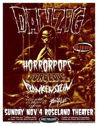Danzig & Horrorpops 2007 Gig Poster Portland Oregon Concert