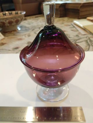 Retro Vintage Empoli Art Glass Covered Candy Dish (eggplant Color)