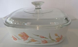 Corning Ware Casserole - Peach Floral - With Lid - A 2 B - 2 L.
