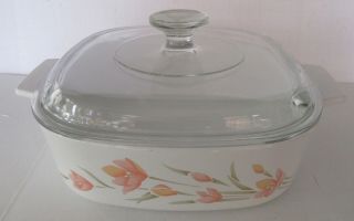 Corning Ware Casserole - Peach Floral - With Lid - A 2 B - 2 L. 2