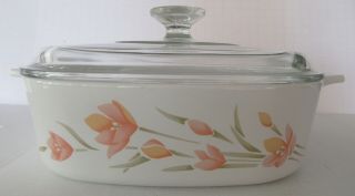Corning Ware Casserole - Peach Floral - With Lid - A 2 B - 2 L. 3