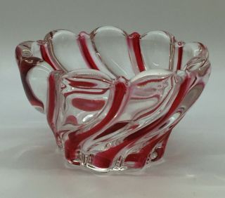 Mikasa Red Swirl Peppermint Crystal Art Glass Candy Trinket Dish Bowl Germany 2