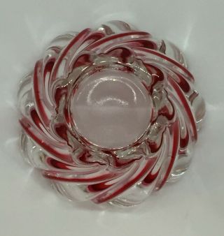 Mikasa Red Swirl Peppermint Crystal Art Glass Candy Trinket Dish Bowl Germany 3