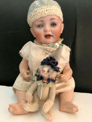 Antique Bisque Head 5 Piece Body German Character Baby Small Size 9 " Tall