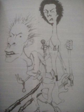 Sex Pistols Sid Vicious Johnny Rotten Caricature Artwork To Frame? 23x16cm