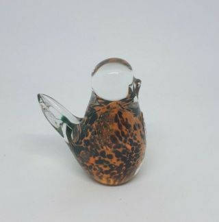 Vintage Art Glass Mdina Bird Paperweight Ornament Signed Orange Black Mottled