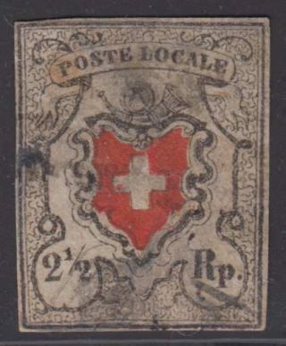 Switzerland 1850 Post Locale 2 1/2rp With Black Cross,  Faults