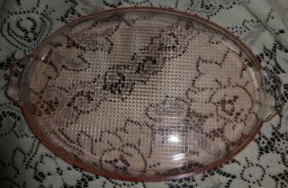 Vintage Pink Jeannette Depression Glass Homespun Fine Rib 13 " Platter W Handles