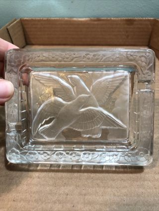 Verlys Art Deco Glass France Frosted Acid Etched Birds Ash Tray Circa 1930 " S
