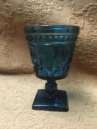 Vintage Indiana Glass Goblet Colony Park Lane Water Glass Blue 5 1/4”