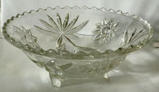 Vintage 60s Eapg Clear Glass Star Of David Candy Snack Bowl Dish Scalloped Edge