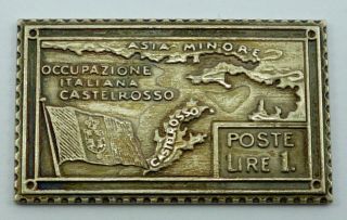 Italy Castelrosso 1 Lire Stamp 1923 Map Of Castelrosso Silver 999 Rare Stamp