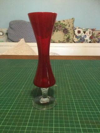 Bright Red Vintage Retro Art Glass Vase Uk P&p Uk