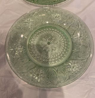 2 Antique/Vintage Green Depression Glass Floral Plates 2