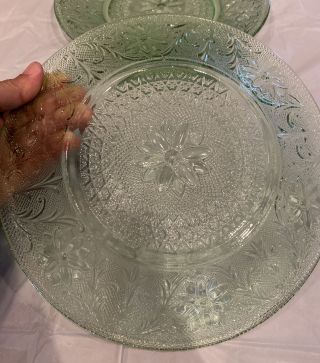 2 Antique/Vintage Green Depression Glass Floral Plates 3