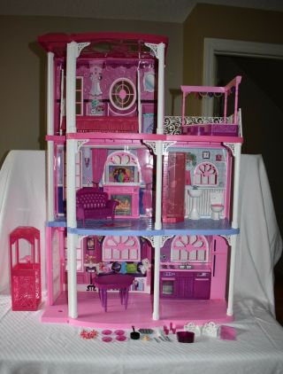 Barbie 3 Story Dream Town House 2008 12” Barbie Dolls N7666 2009 Sounds