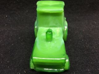 Green Jadeite milk glass farm tractor candy container john deere Slag Jade swirl 3