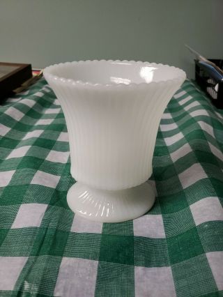 Vintage Small E.  O.  Brody Co.  Ribbed White Milk Glass Vase M4000
