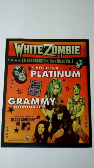 White Zombie " Black Sunshine " On Mtv 1994 Rare Print Promo Poster Ad