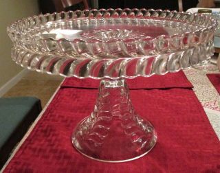 Vintage Clear Glass Cake Plate Stand 7 " Tall 10 " Plate Heavy