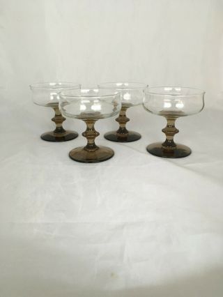 Set Of 2 Vintage Cocktail Coupe Glasses Smoke Tawny Brown Libbey Tulip Dessert