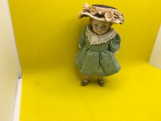 Antique German 4.  5” All Bisque Molded Hair Kestner? Mignonette Dollhouse Doll