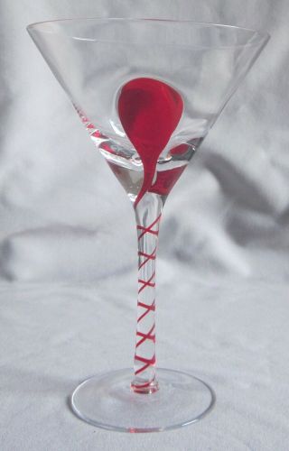 Martini Glass Goblet Pier 1 Red Dot Swirl Pattern