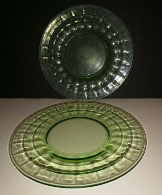 2 Anchor Hocking Glass Co.  Green Depression Glass Block Optic Luncheon Plates