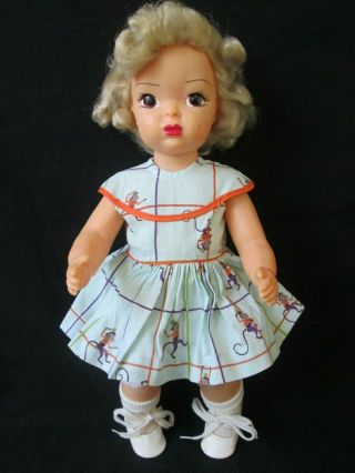 Vtg 16 " Blonde Terri Lee Doll In Tagged Monkey Dress (needs Re - Strung)