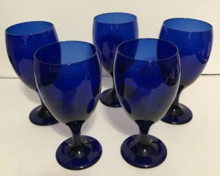5 Cobalt Blue Glass Wine Goblets Thick Stemmed Glassware 12oz,  7” High