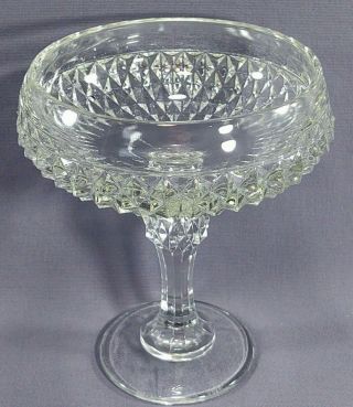 Vintage Indiana Glass Footed Diamond Point Compote Candy Dish Bowl