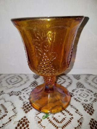 Vintage Amber Harvest Marigold Carnival Glass Goblet W/ Grape Pattern