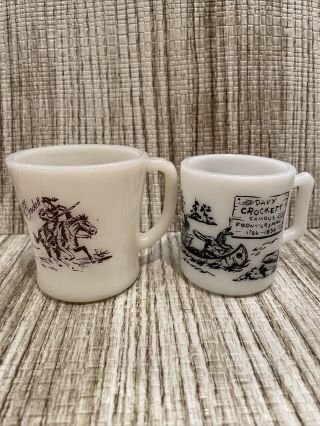 Set Of 2 Davy Crockett Mugs Fire King Coffee Mug Unmarked Child’s Milk Cup