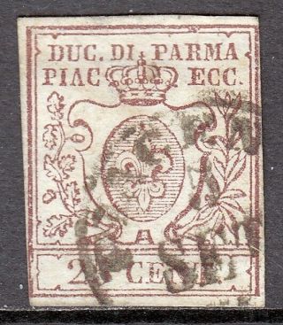 Italy (parma) — Scott 10 — 1857 25c Red Brown Fleur De Lys — — Scv $210