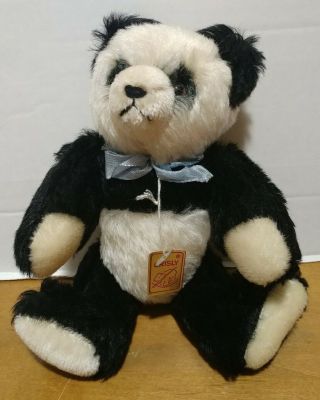 Vintage Grisly W Germany Black & White Mohair Panda Bear With Tag