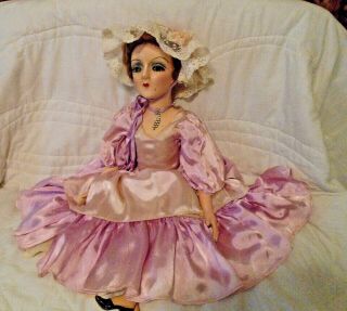 Antique 26” French Victorian Boudoir Doll Hand Painted Composition Bed Doll