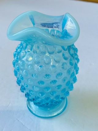 Vintage Fenton Blue Opalescent Hobnail Small Ruffled Edge Vase 2