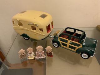 Sylvanian Families Caravan And Car,  With Family