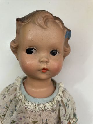 Vintage Composition Doll Molded Hair And Blue Bow Sweet