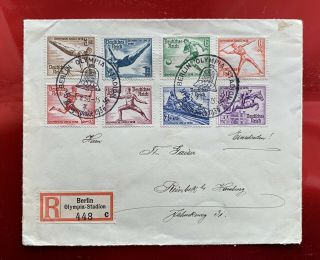 Germany Reich Olympic Games 1936 Stamps On Registered Letter Opening Day Cancels