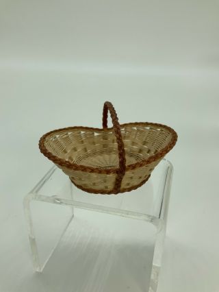Dollhouse Miniature Artisan Signed Joan Rankin Hand Woven Basket W/ Handle 2