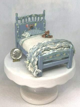 Dollhouse Miniature Artist Lynn Fuller Vintage Hand Painted Teddy Bear Bed 1:24