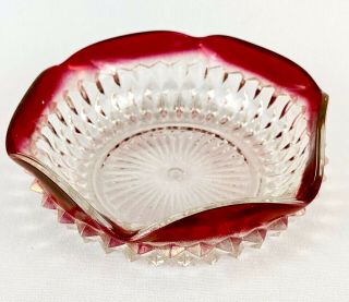 Vintage Indiana Glass Kings Crown Ruby Flash Glass Diamond Point Candy Dish
