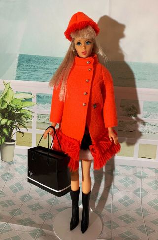 Vintage Barbie Outfit Plush Pony Dress With Fiery Felt Coat And Hat With